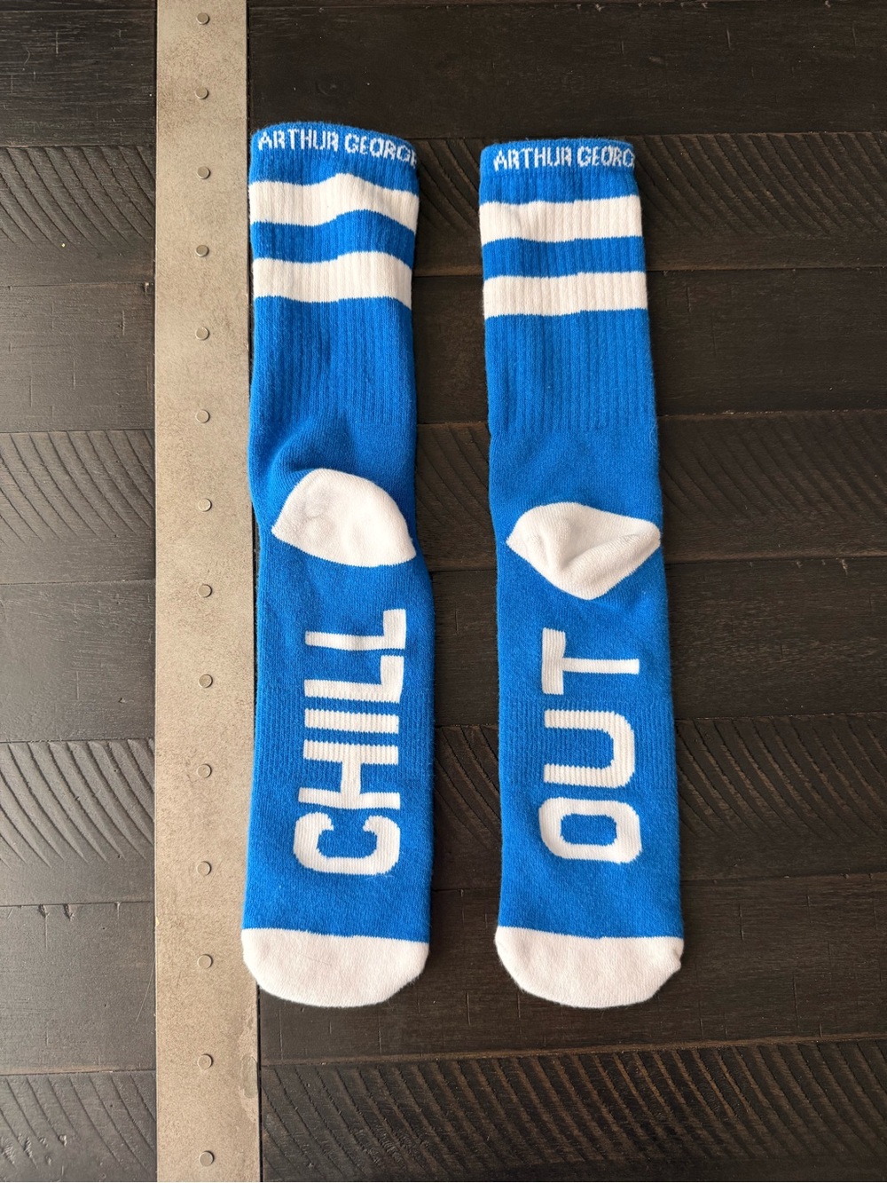 Arthur George Blue and White CHILL OUT Crew Socks